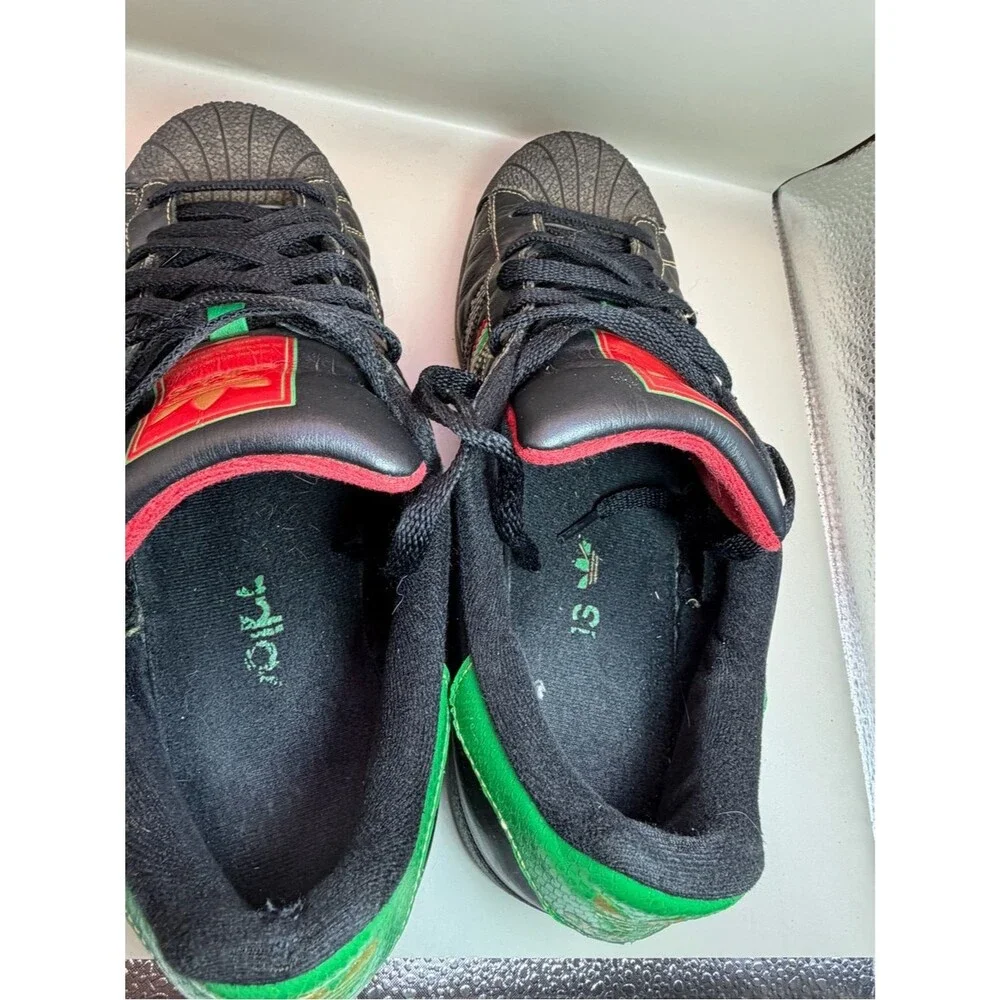 Adidas Superstar Black Leather Red Green Stripe Shell Toe Sz 11